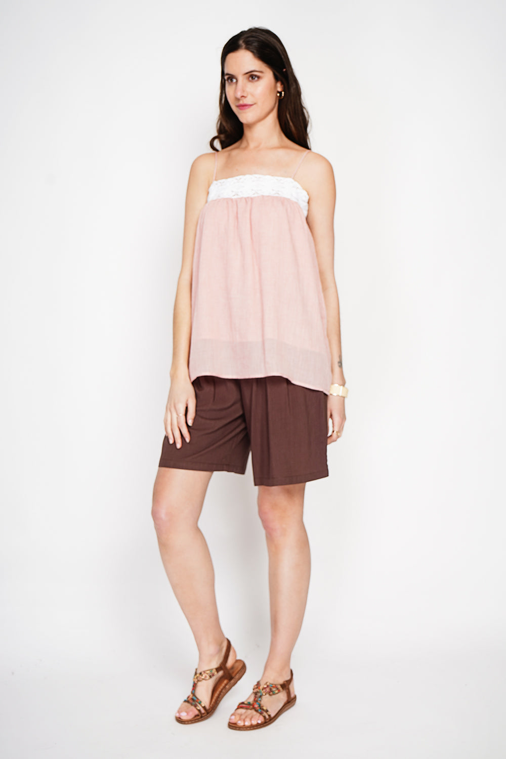 Top babydoll à bretelles en dentelle – Rose opaline – Le Jardin du Lin