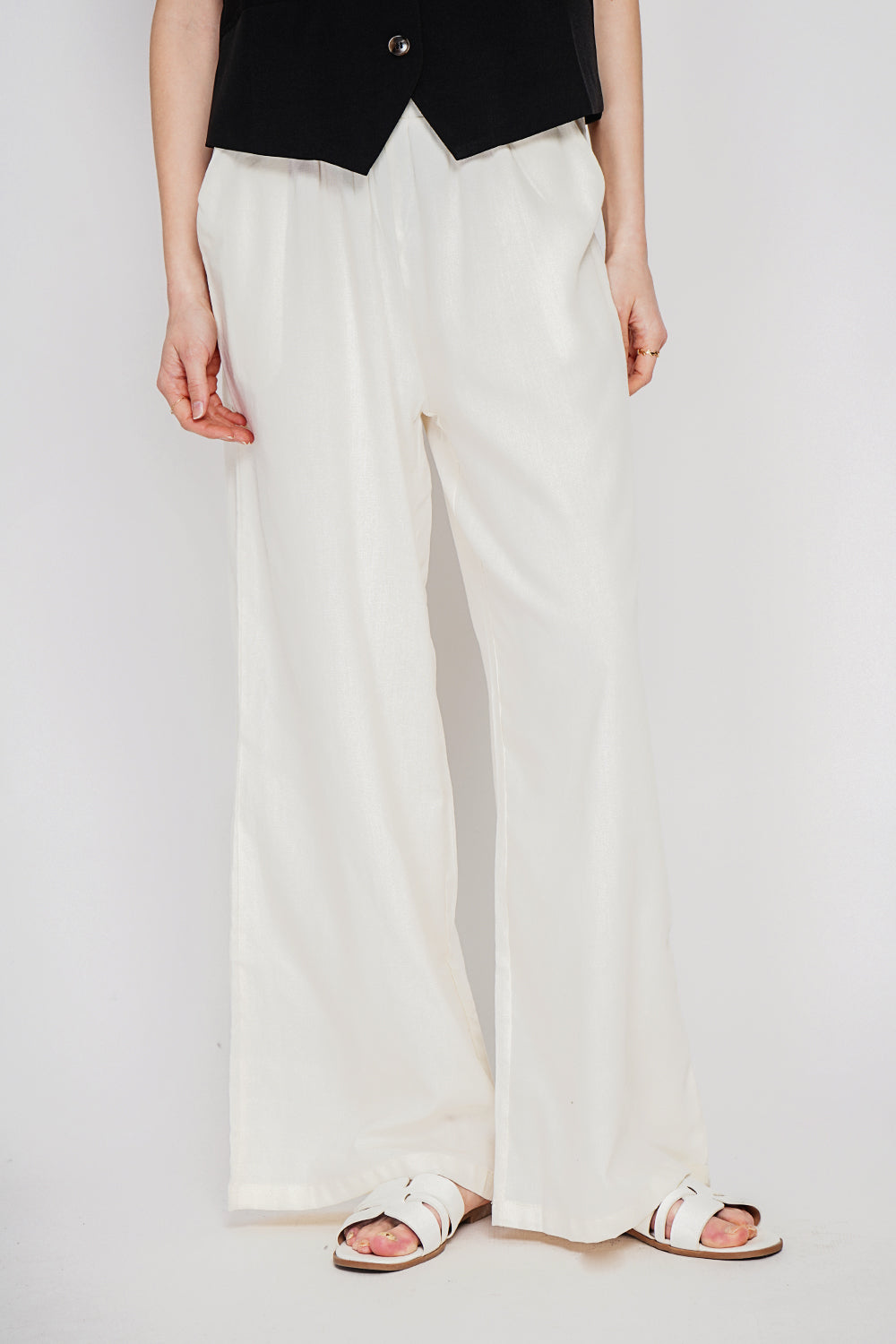 Pantalon large taille haute avec poches – Blanc cassé – Le Jardin du Lin