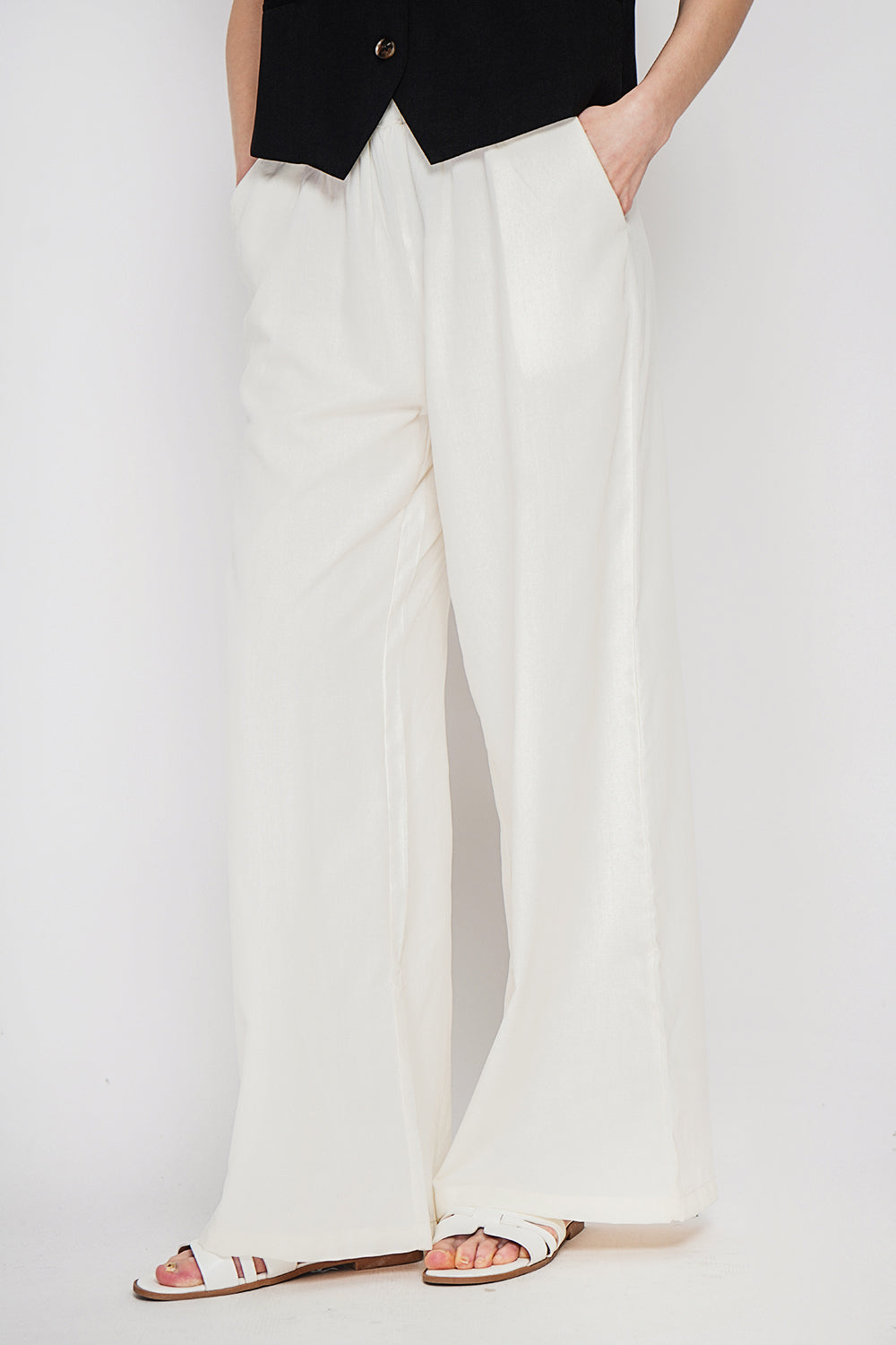 Pantalon large taille haute avec poches – Blanc cassé – Le Jardin du Lin