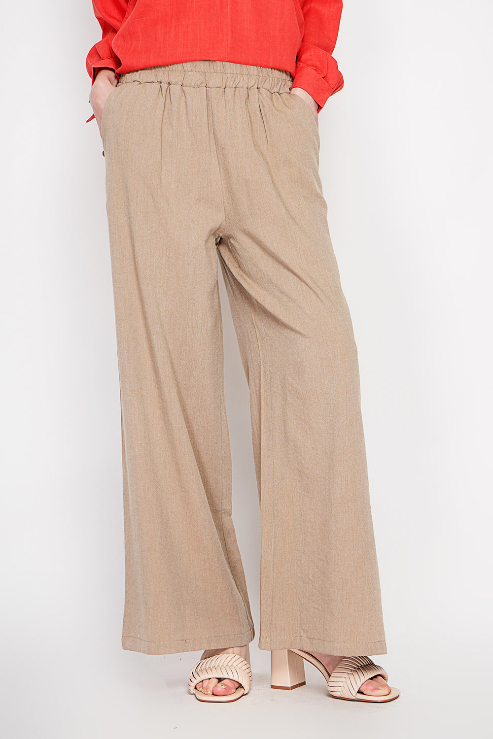 Pantalon large taille haute avec poches – Camel – Le Jardin du Lin