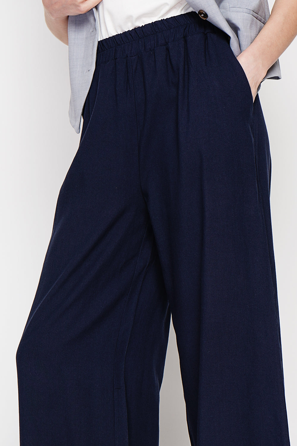 Pantalon large taille haute avec poches – Bleu marine – Le Jardin du Lin