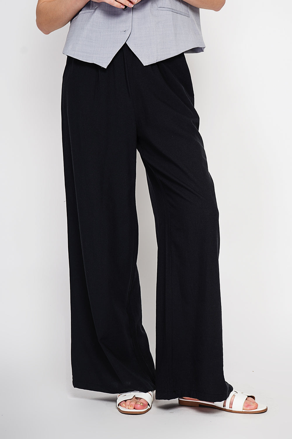 Pantalon large taille haute avec poches – Noir – Le Jardin du Lin