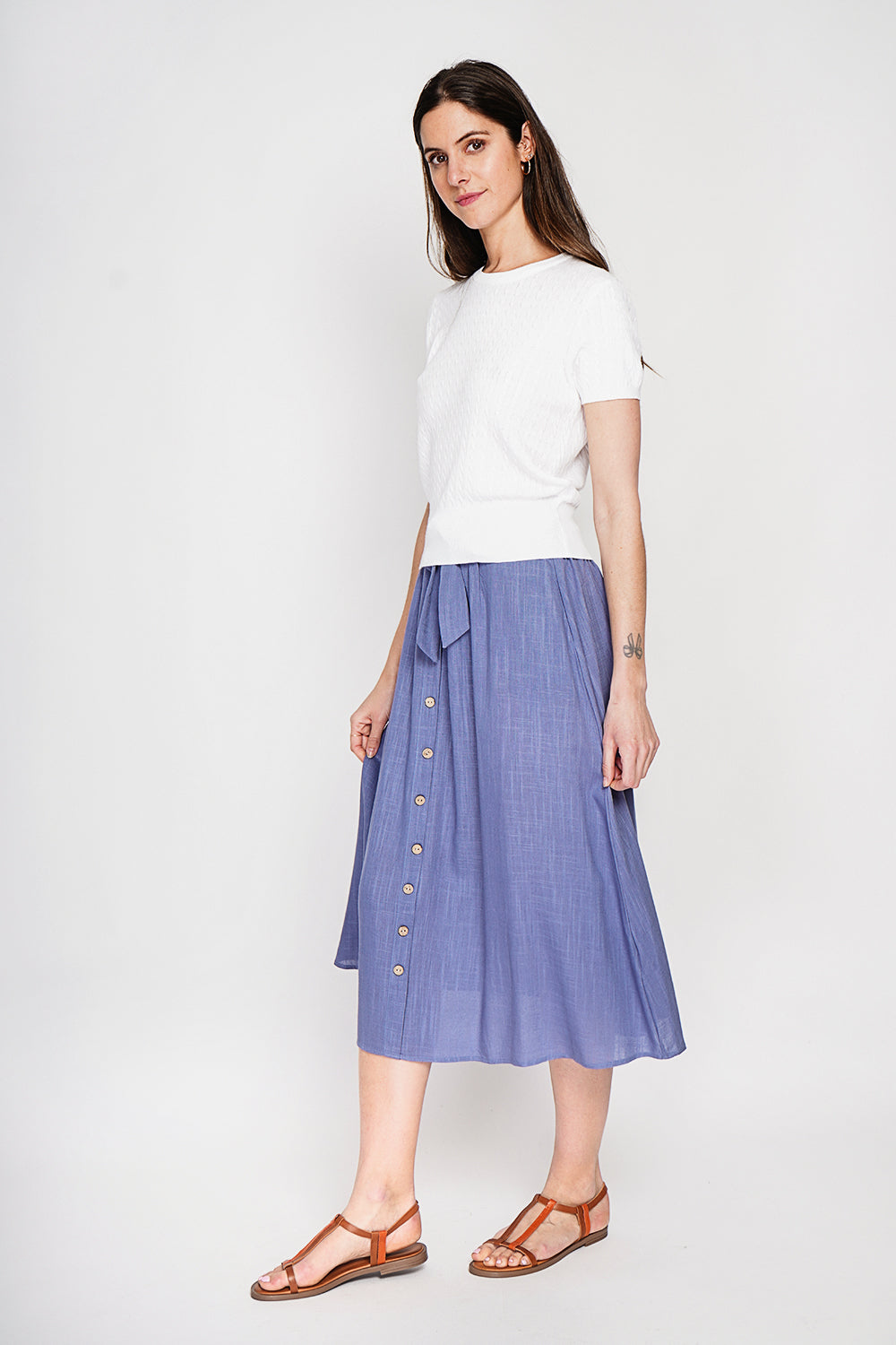 Pull col rond torsadé, manches courtes – Blanc – Le Jardin du Lin