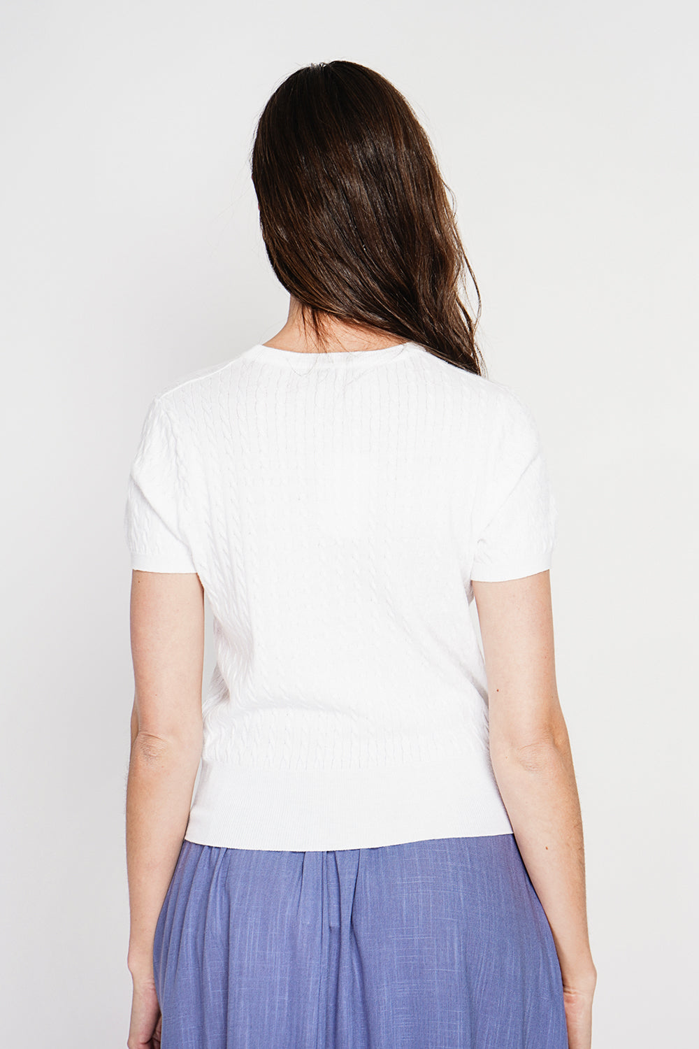 Pull col rond torsadé, manches courtes – Blanc – Le Jardin du Lin