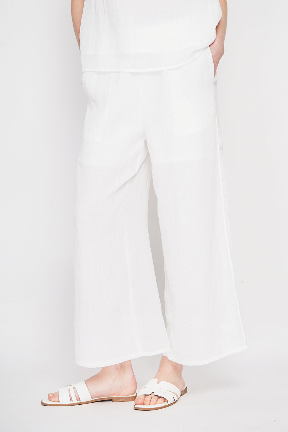 Pantalon taille haute style portefeuille – Blanc – Le Jardin du Lin