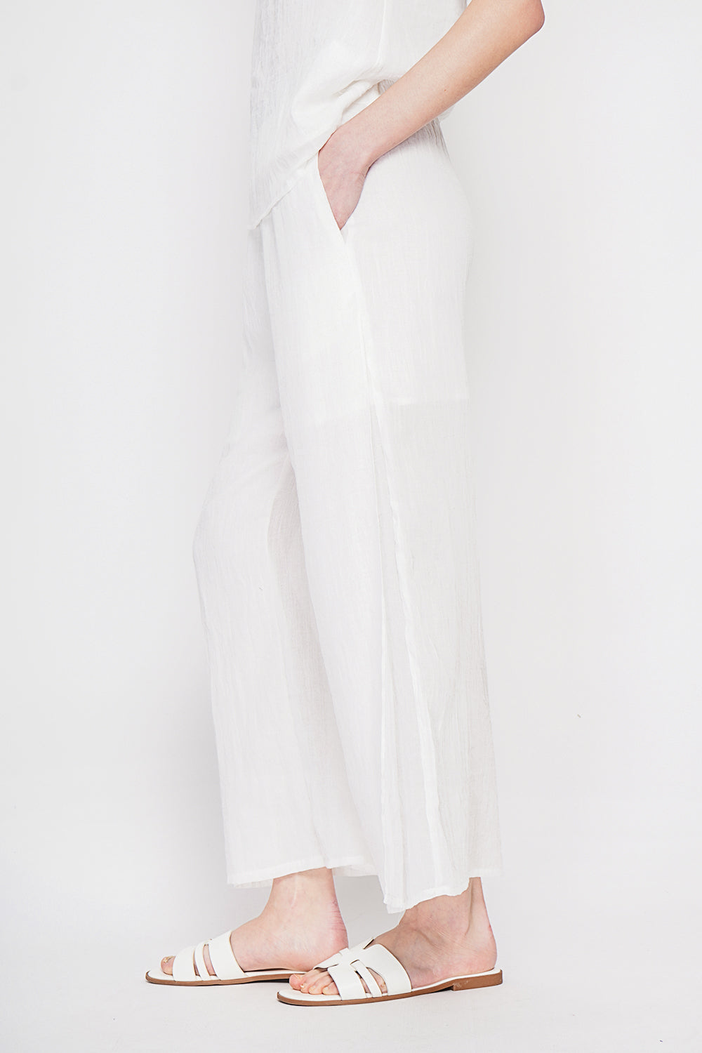 High-waisted wrap-style pants – White – Le Jardin du Lin