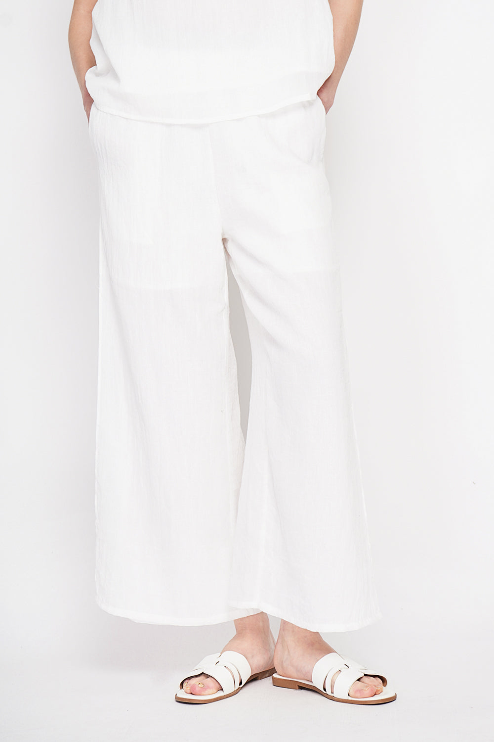 High-waisted wrap-style pants – White – Le Jardin du Lin