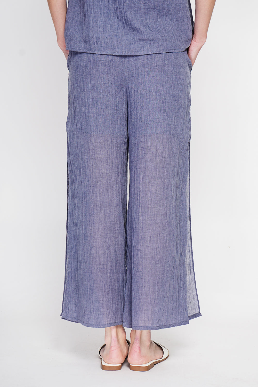 Pantalon taille haute style portefeuille – Bleu jean – Le Jardin du Lin