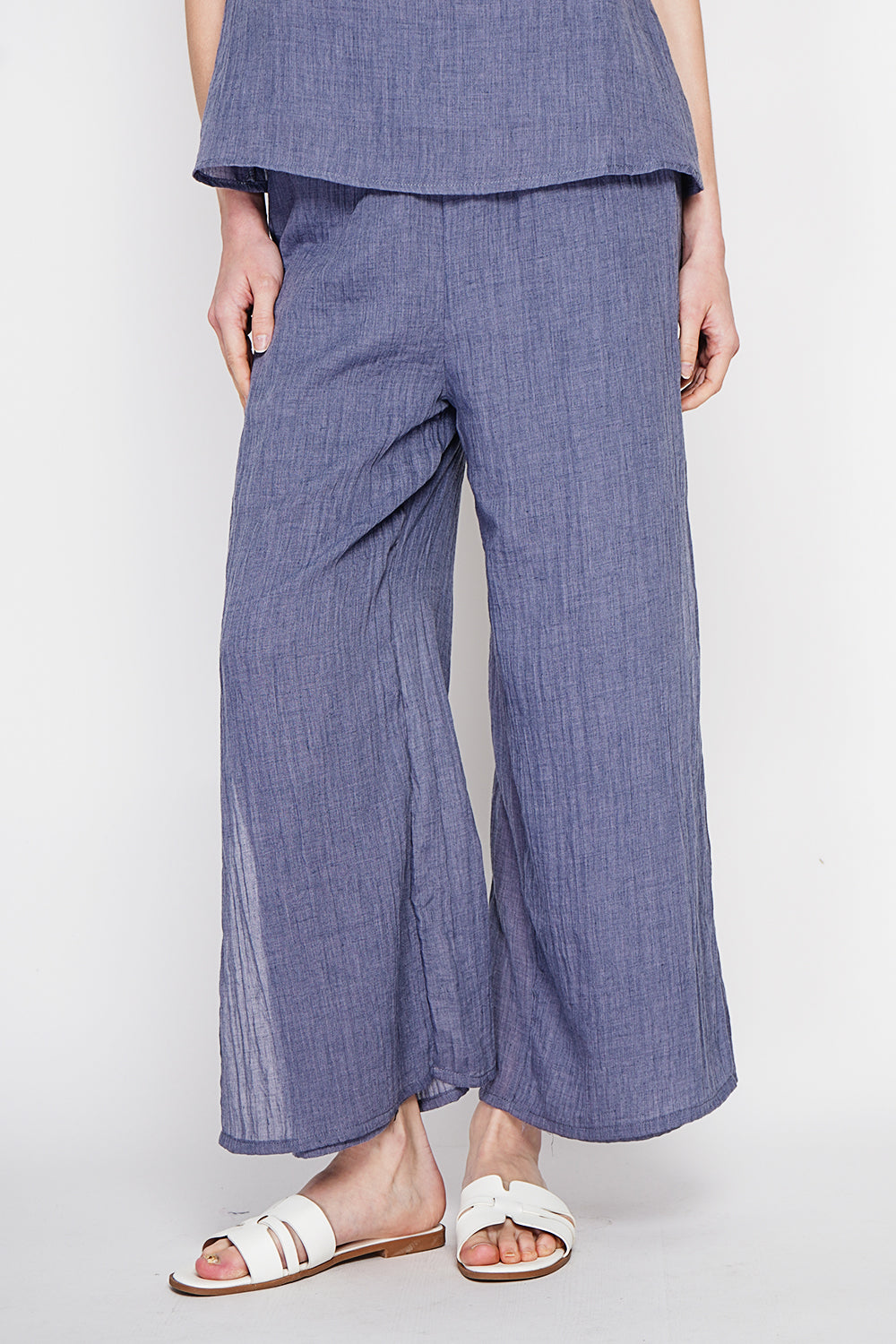 Pantalon taille haute style portefeuille – Bleu jean – Le Jardin du Lin