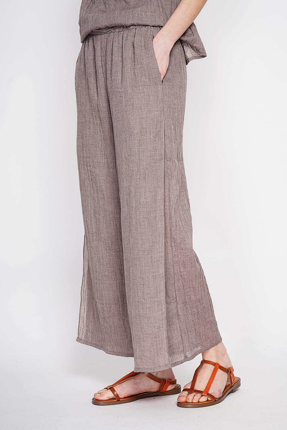 Pantalon taille haute style portefeuille – Cacao – Le Jardin du Lin