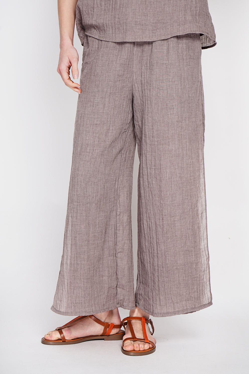 Pantalon taille haute style portefeuille – Cacao – Le Jardin du Lin