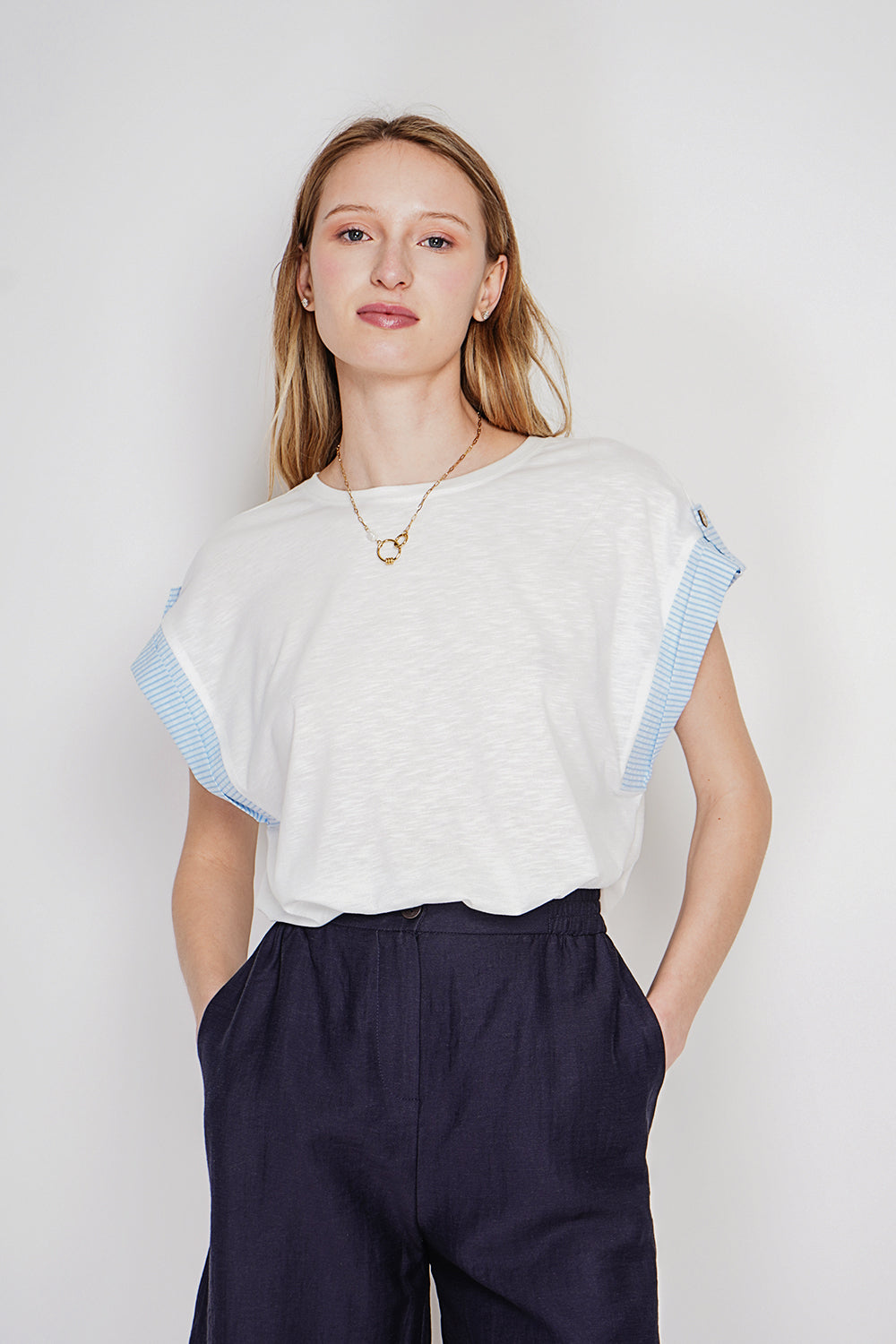 T-shirt col rond oversize, manches courtes – Blanc – Le Jardin du Lin
