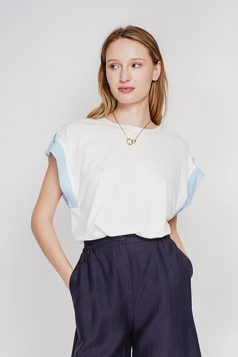 T-shirt col rond oversize, manches courtes – Blanc – Le Jardin du Lin