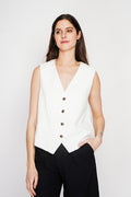 Gilet de costume court sans manches en lin doublé – Blanc cassé – Le Jardin du Lin