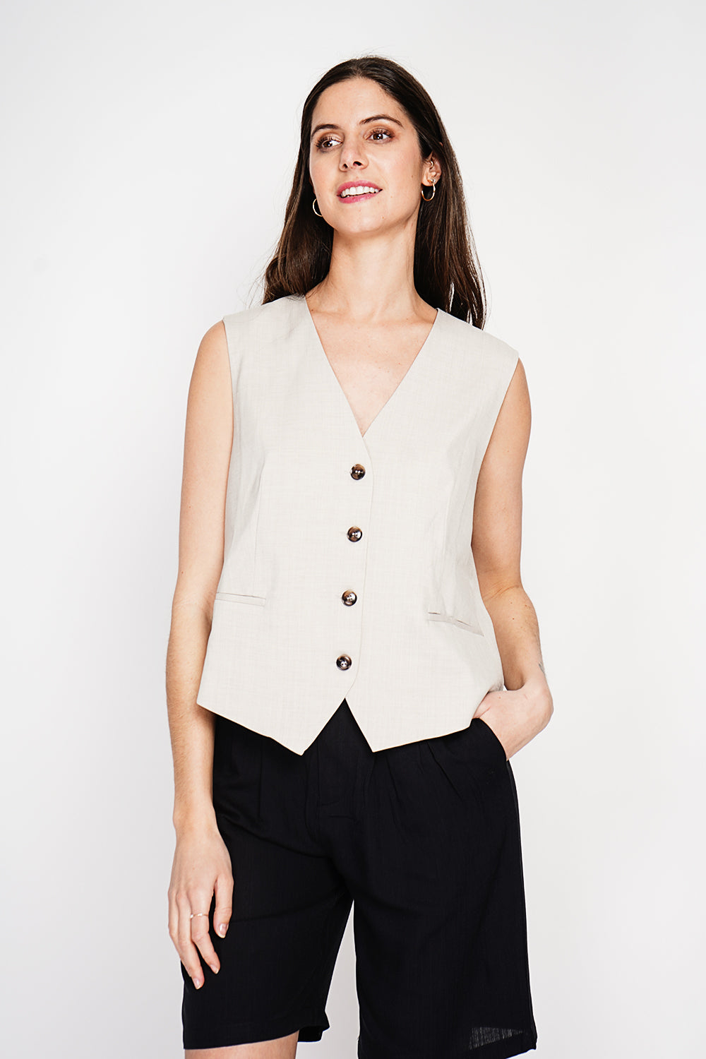 Gilet de costume court sans manches en lin doublé – Lin – Le Jardin du Lin