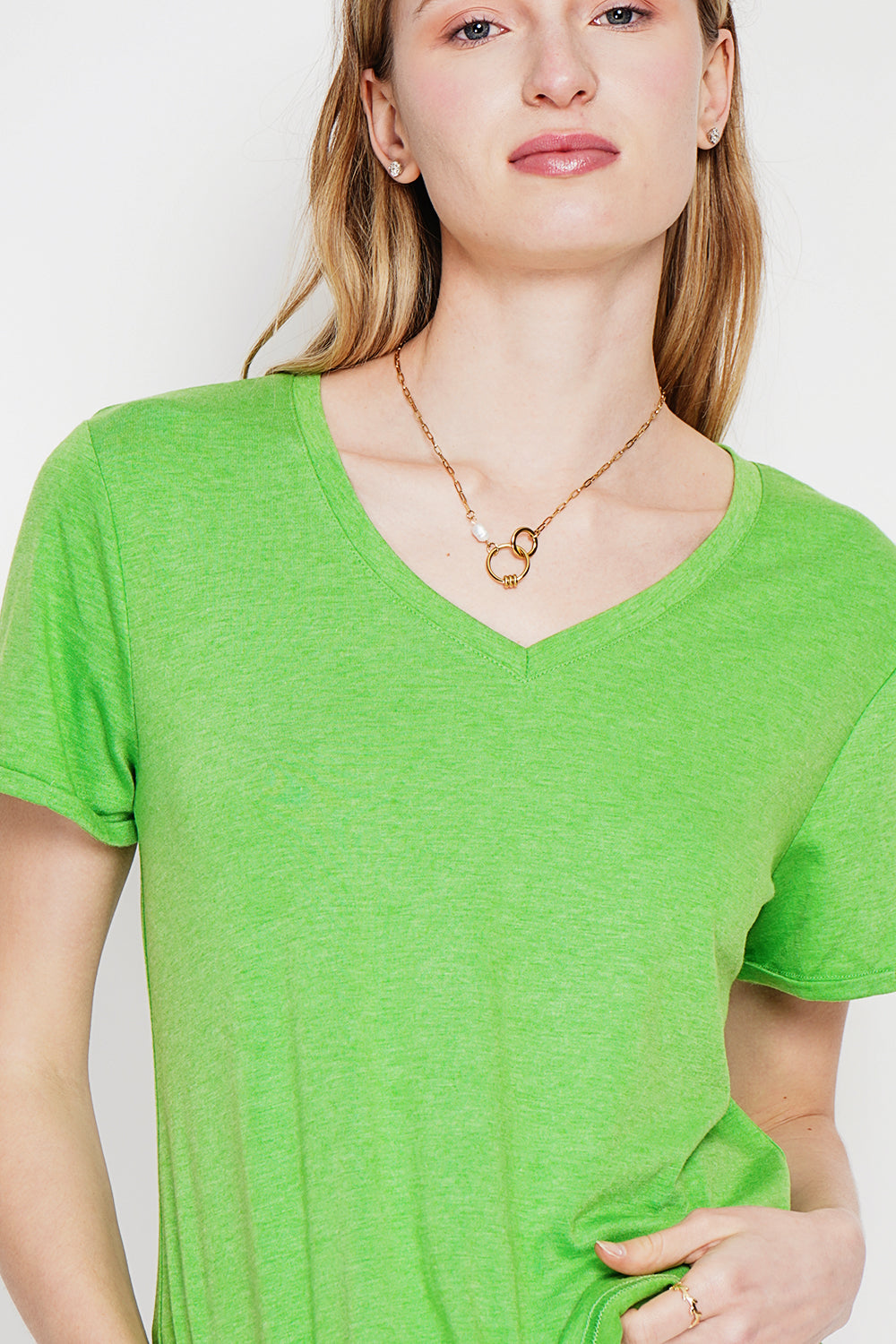 T-shirt col V manches courtes – Vert émeraude – Le Jardin du Lin