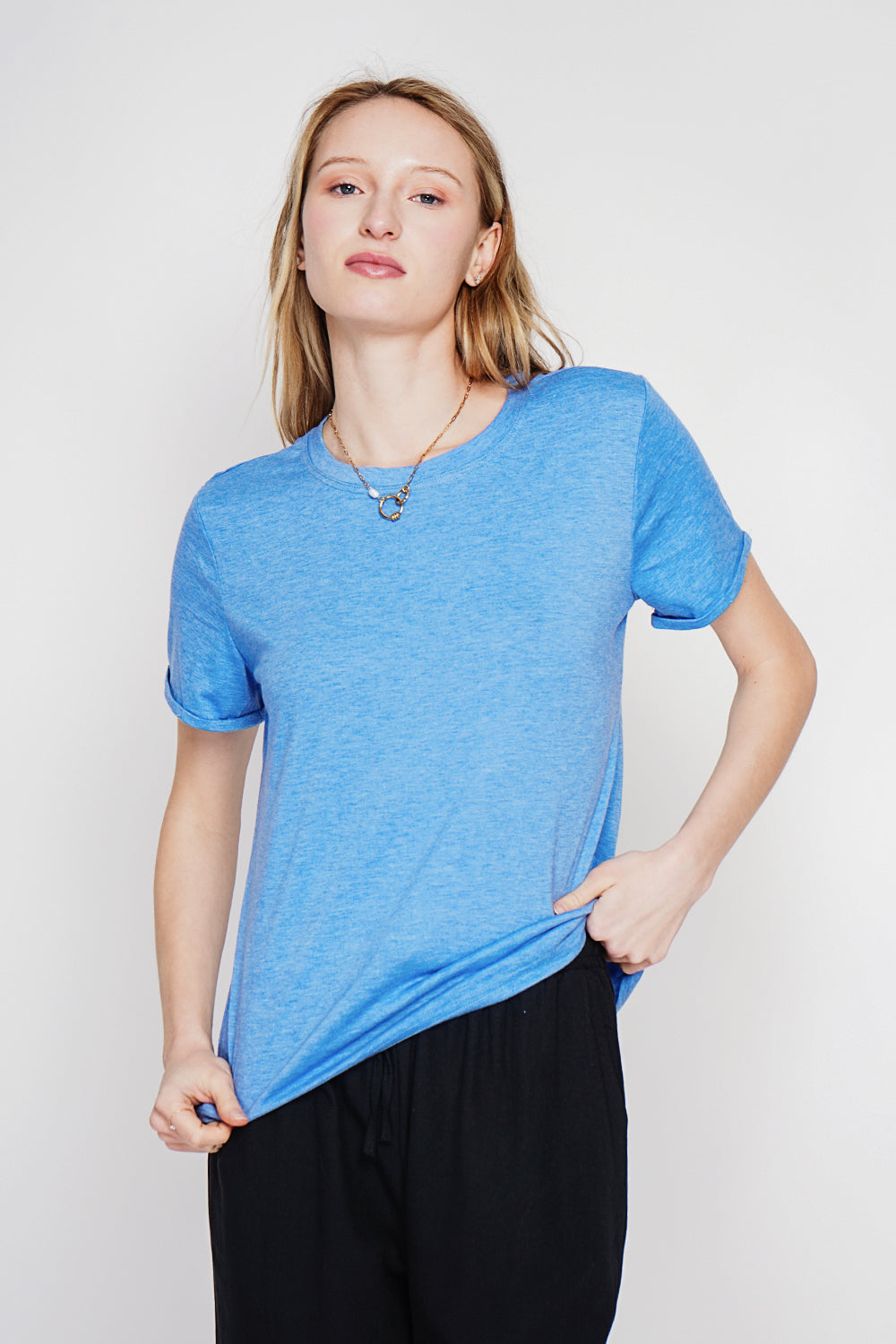 T-shirt col rond manches courtes – Bleu azur – Le Jardin du Lin