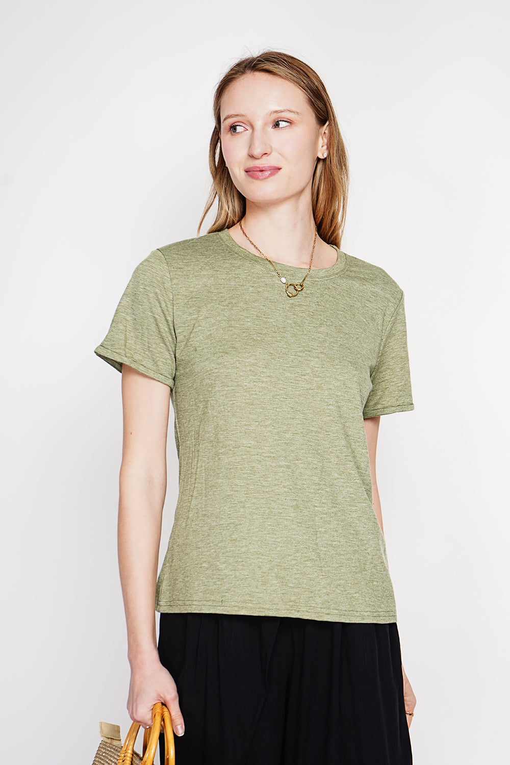 T-shirt col rond manches courtes – Kaki clair – Le Jardin du Lin
