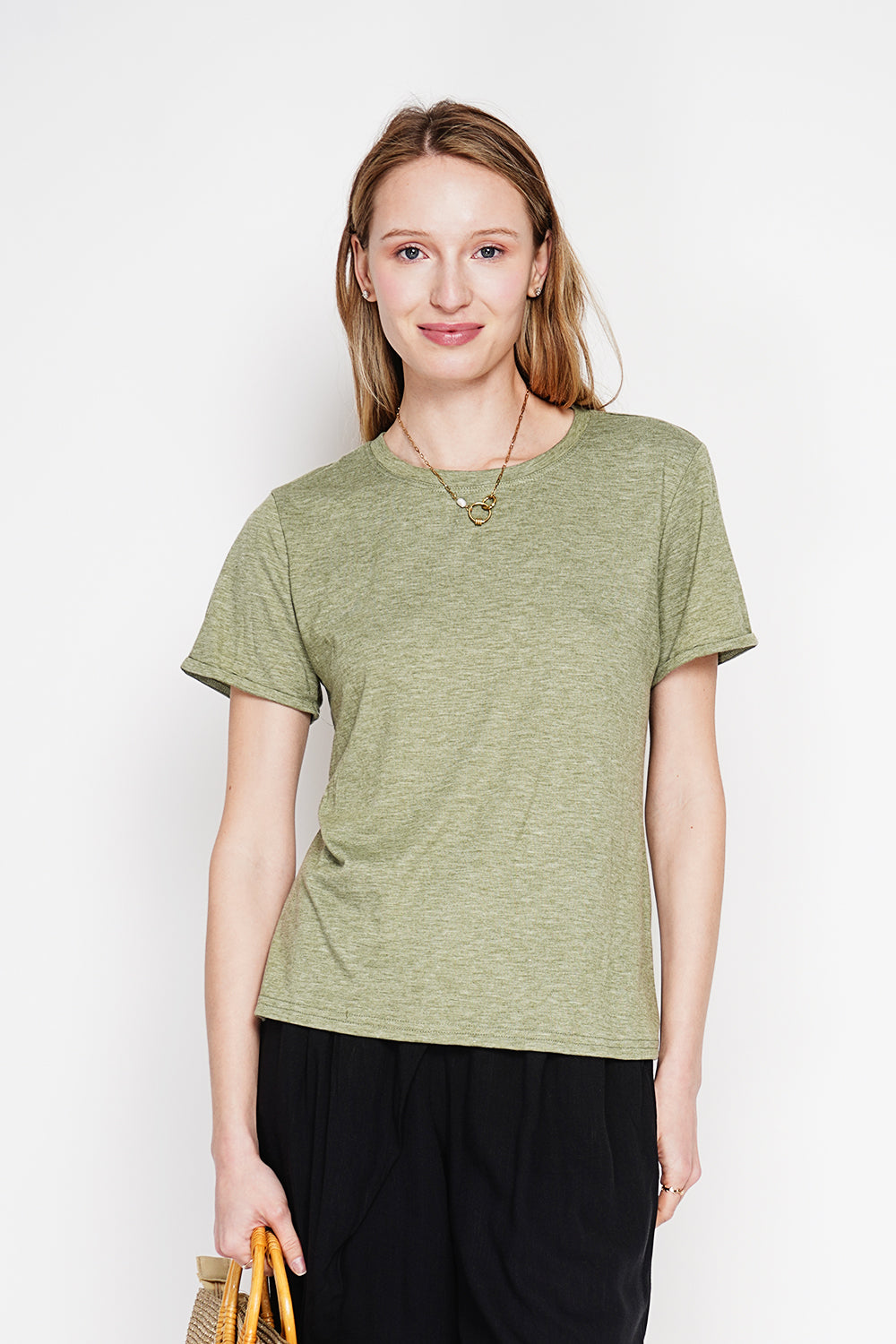 T-shirt col rond manches courtes – Kaki clair – Le Jardin du Lin