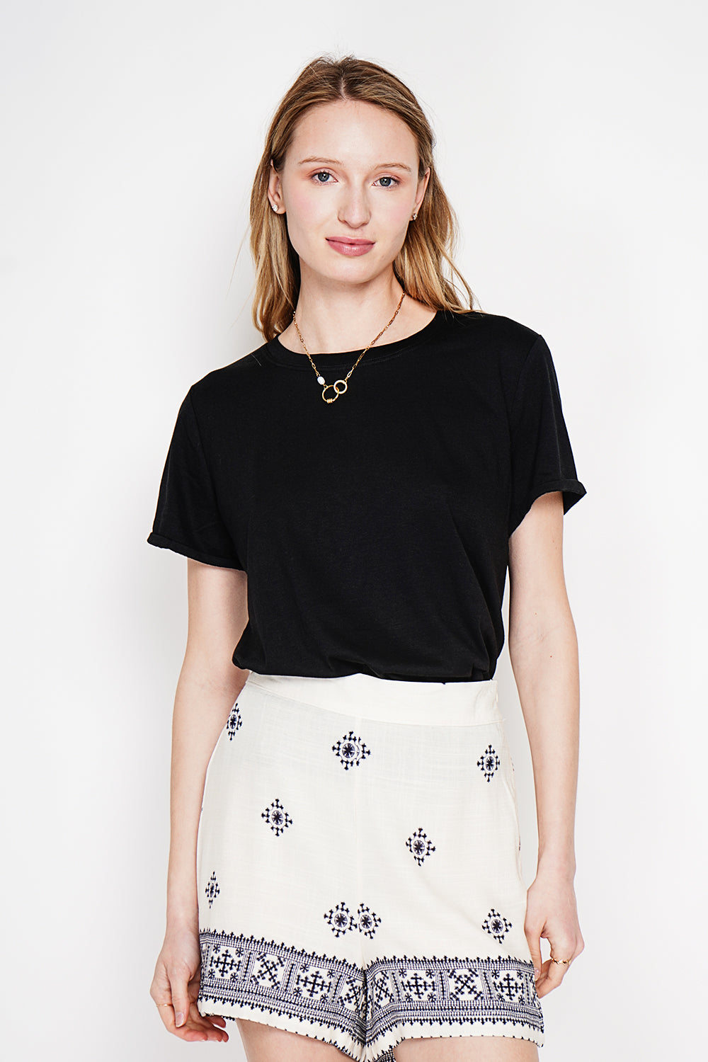 T-shirt col rond manches courtes – Noir – Le Jardin du Lin