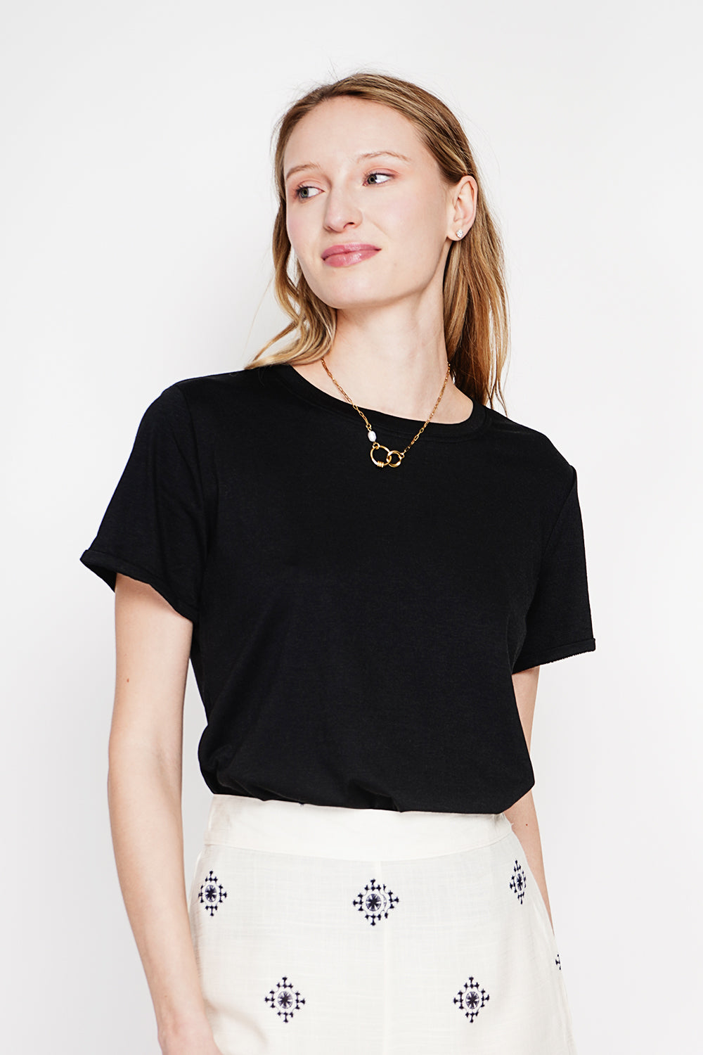 T-shirt col rond manches courtes – Noir – Le Jardin du Lin