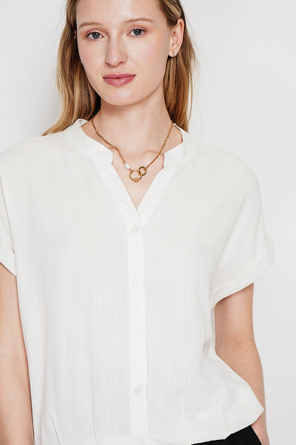 Chemise col tunisien boutonnée – Blanc – Le Jardin du Lin