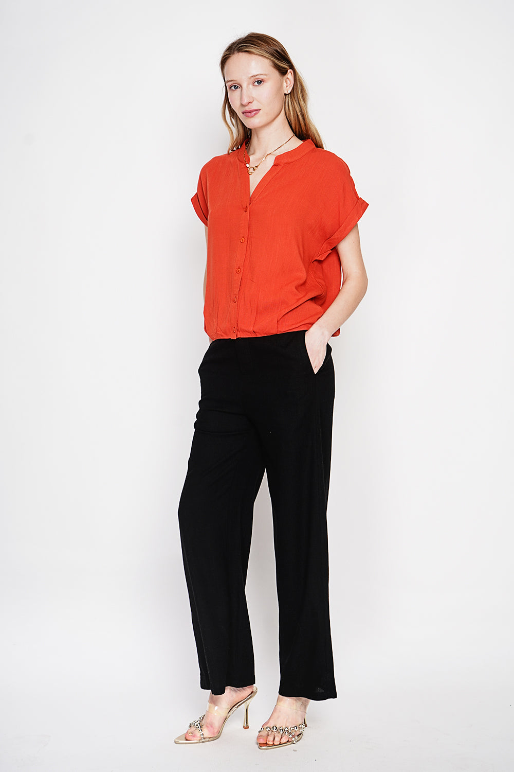 Chemise col tunisien boutonnée – Orange – Le Jardin du Lin