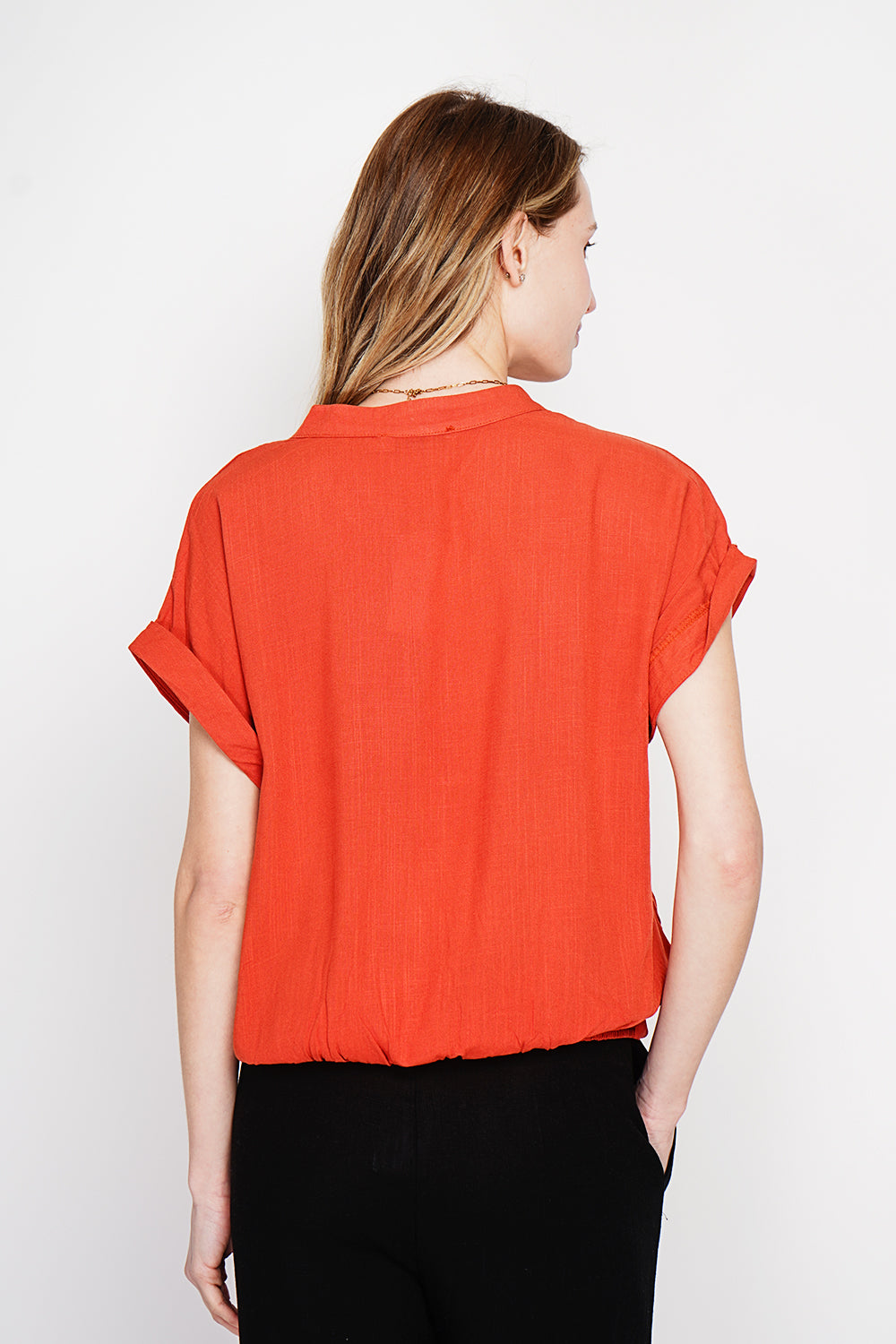 Chemise col tunisien boutonnée – Orange – Le Jardin du Lin