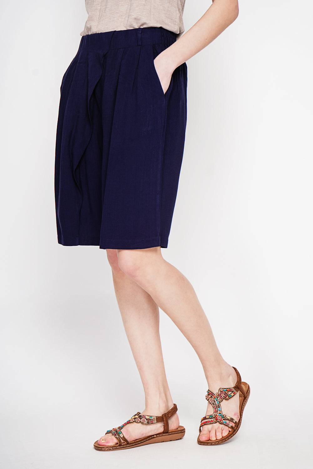 Bermuda fantaisie, poche latérale – Bleu marine – Le Jardin du Lin