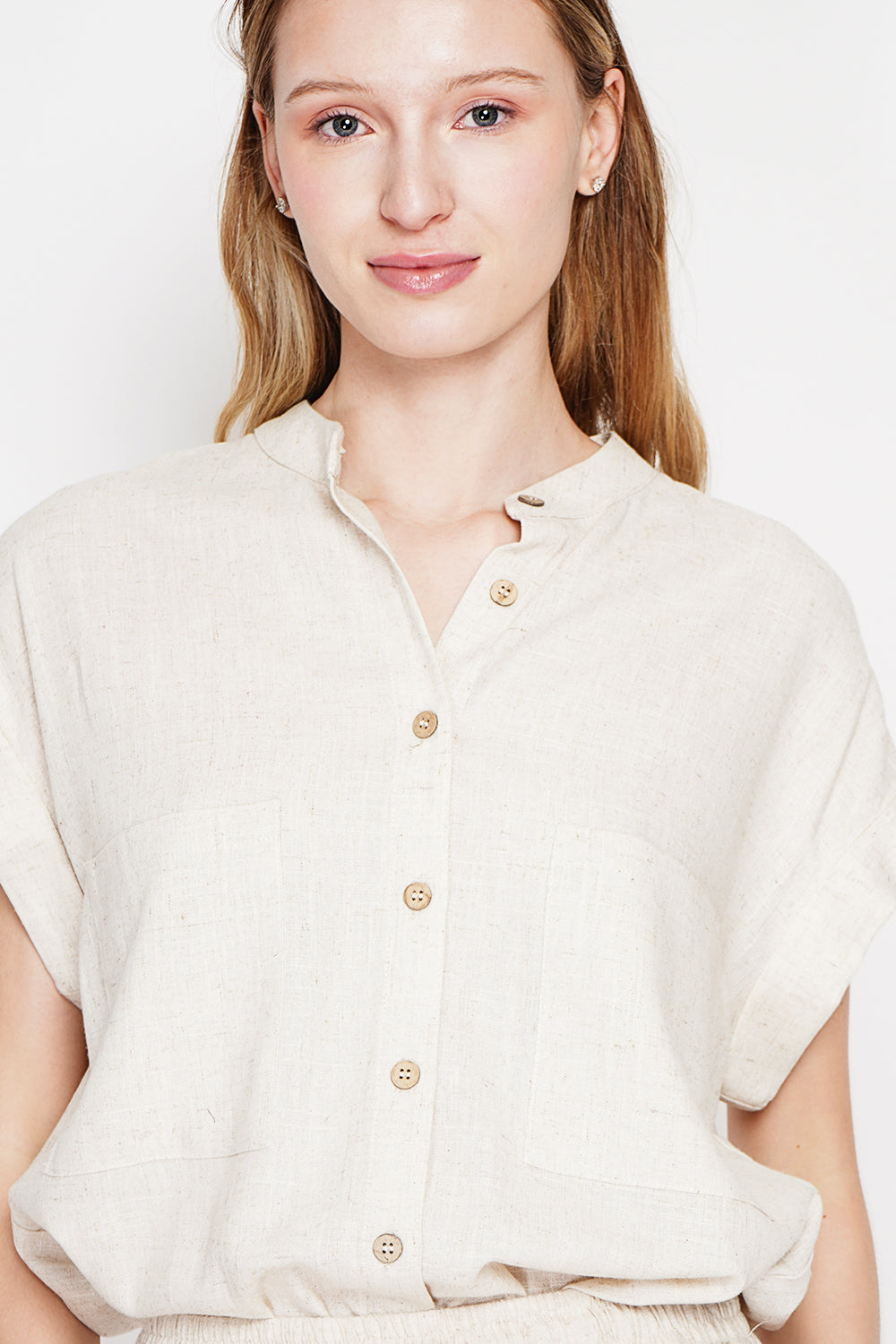 Buttoned front tunic with short sleeve pockets – Linen – Le Jardin du Lin
