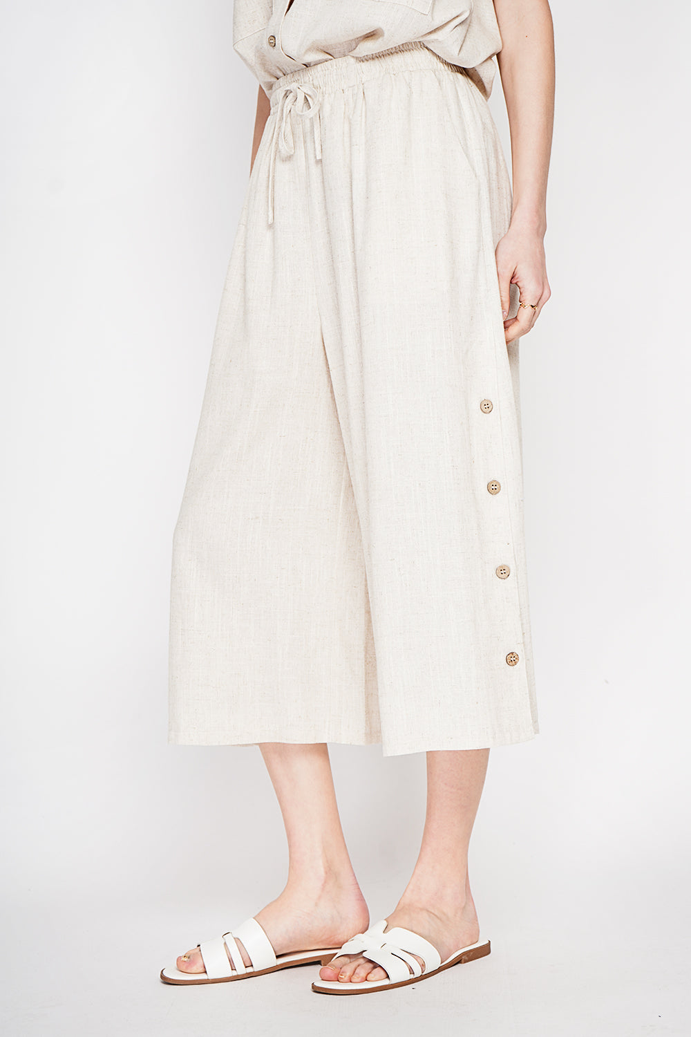 Pantalon coupe jupe, poches latérales, boutonné sur les côtés – Lin – Le Jardin du Lin