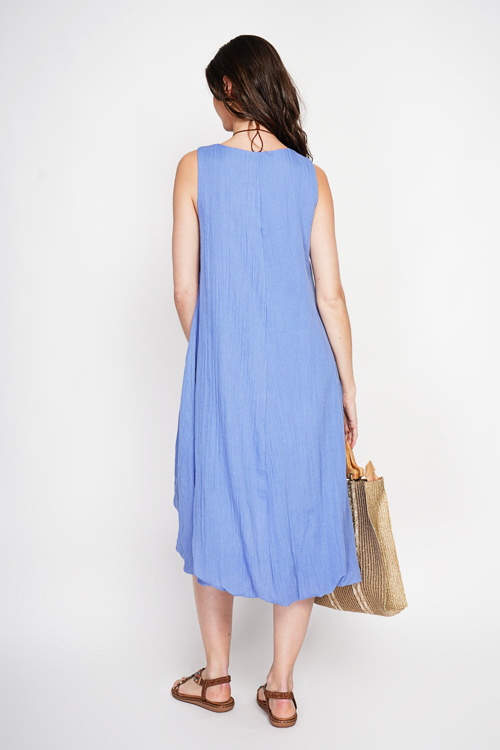 Robe longue babydoll doublée – Bleu azur – Le Jardin du Lin
