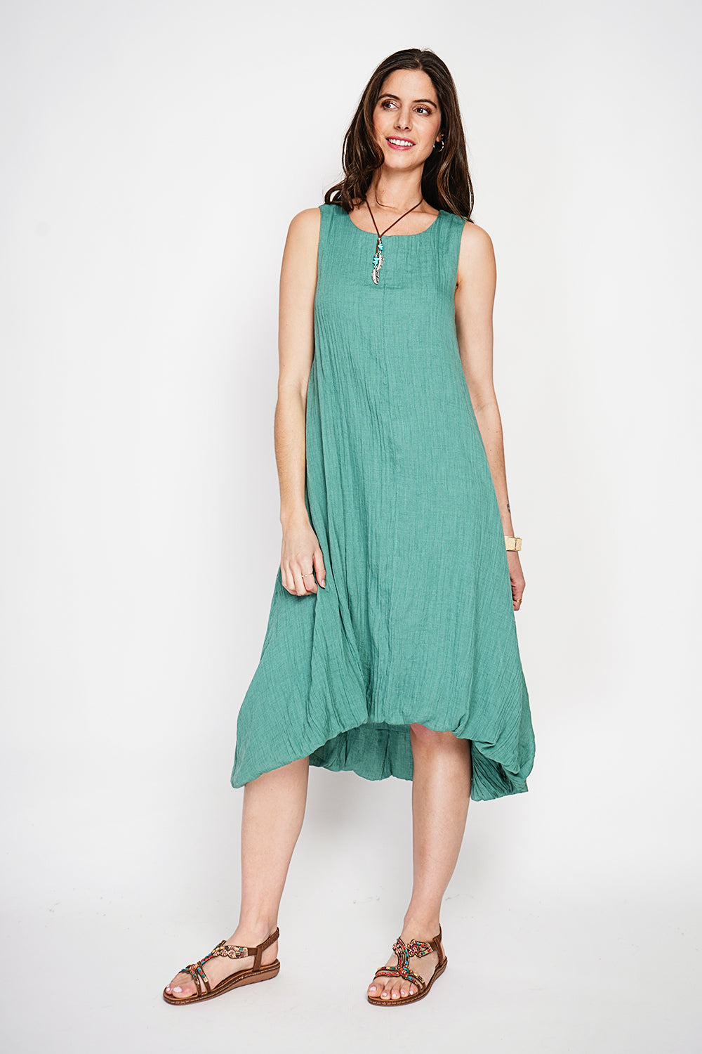 Robe longue babydoll doublée – Mer du Nord – Le Jardin du Lin