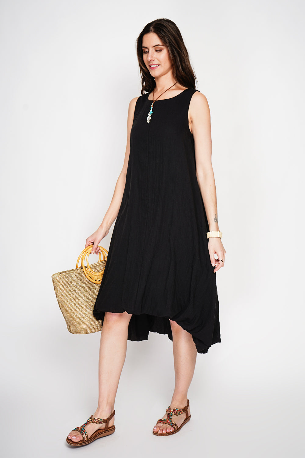 Robe longue babydoll doublée – Noir – Le Jardin du Lin