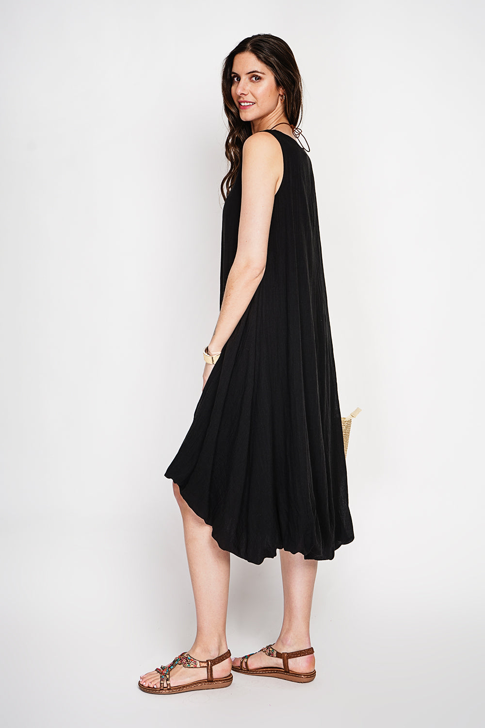 Robe longue babydoll doublée – Noir – Le Jardin du Lin