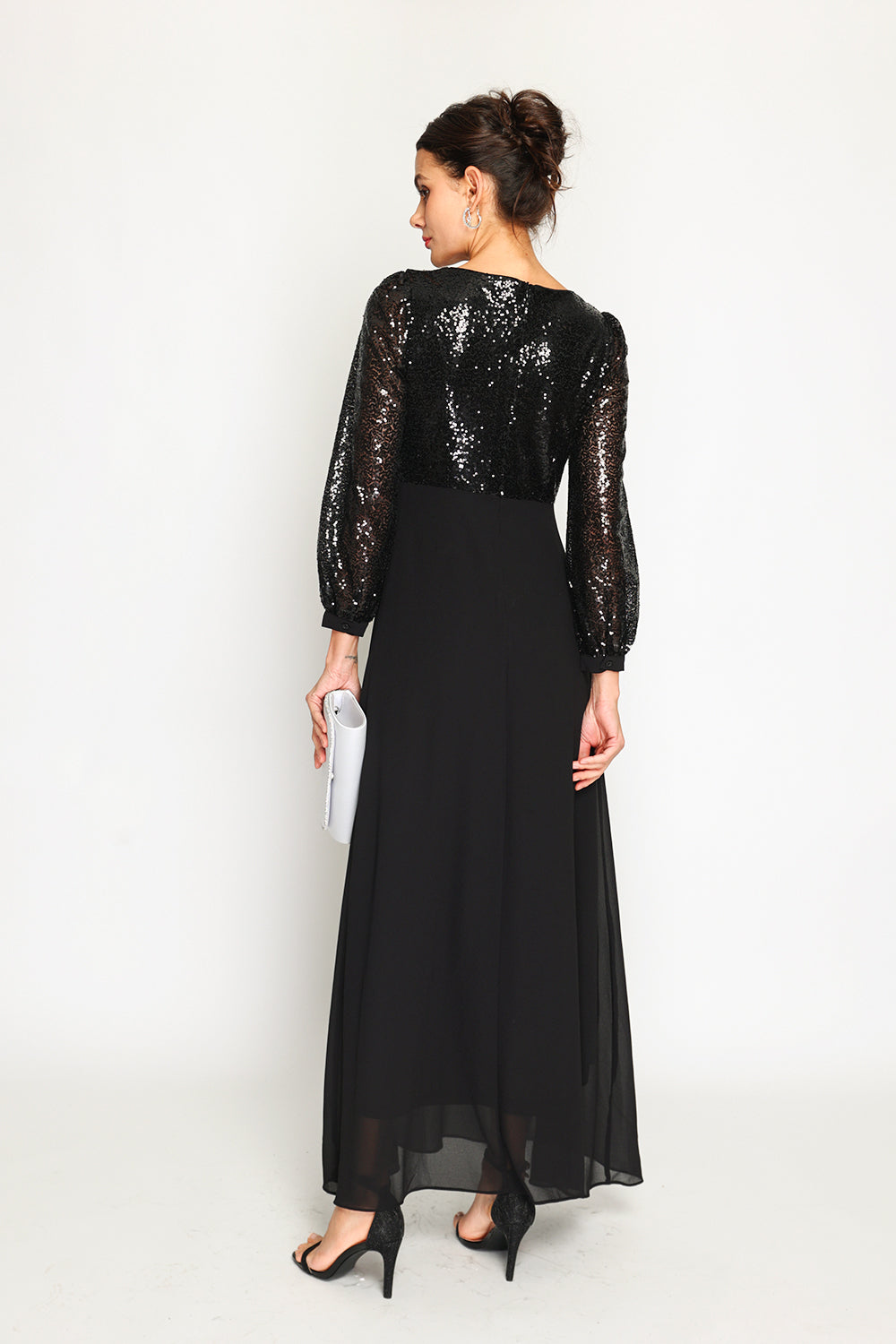 Robe trapèze col V à paillettes – Noir – Assuili