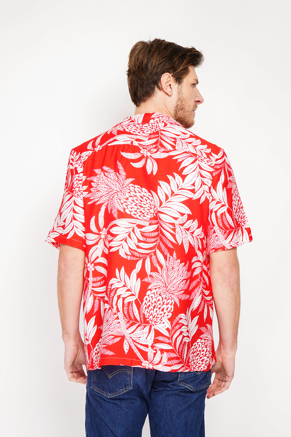 Chemise hawaïenne manches courtes boutonnée, poche poitrine – Rouge – Secret du Lin