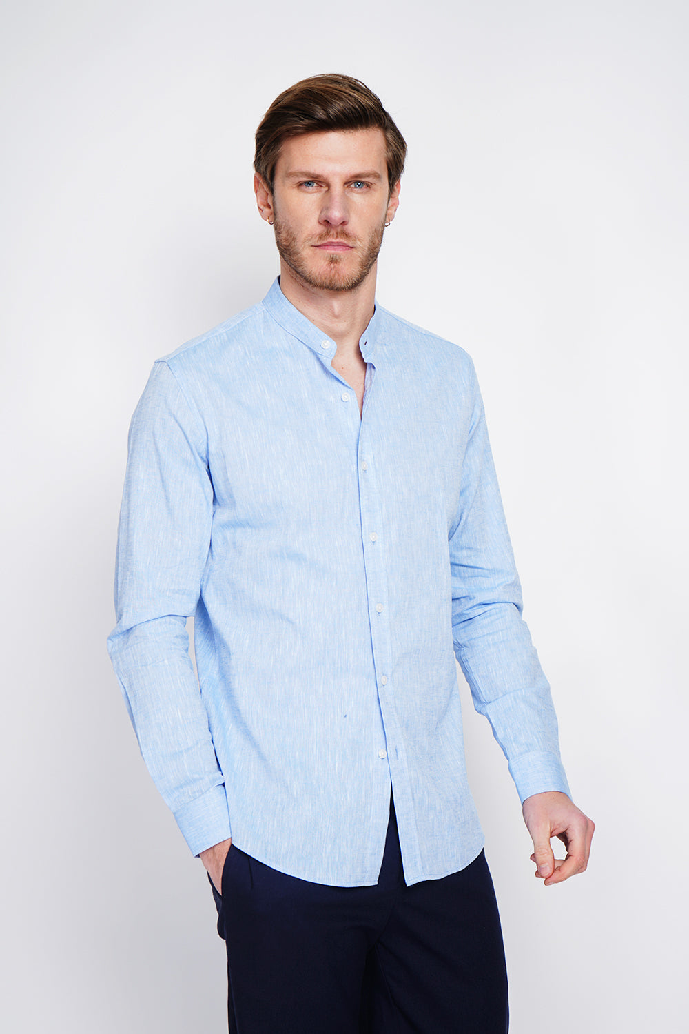 Slim fit shirt with officer collar, square cuff and two buttons