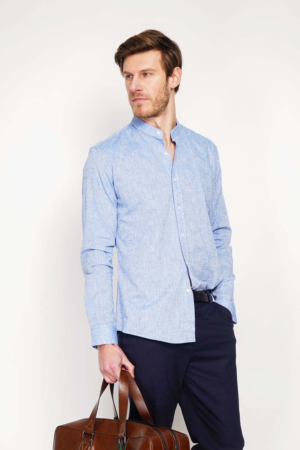 Slim fit shirt with officer collar, square cuff and two buttons