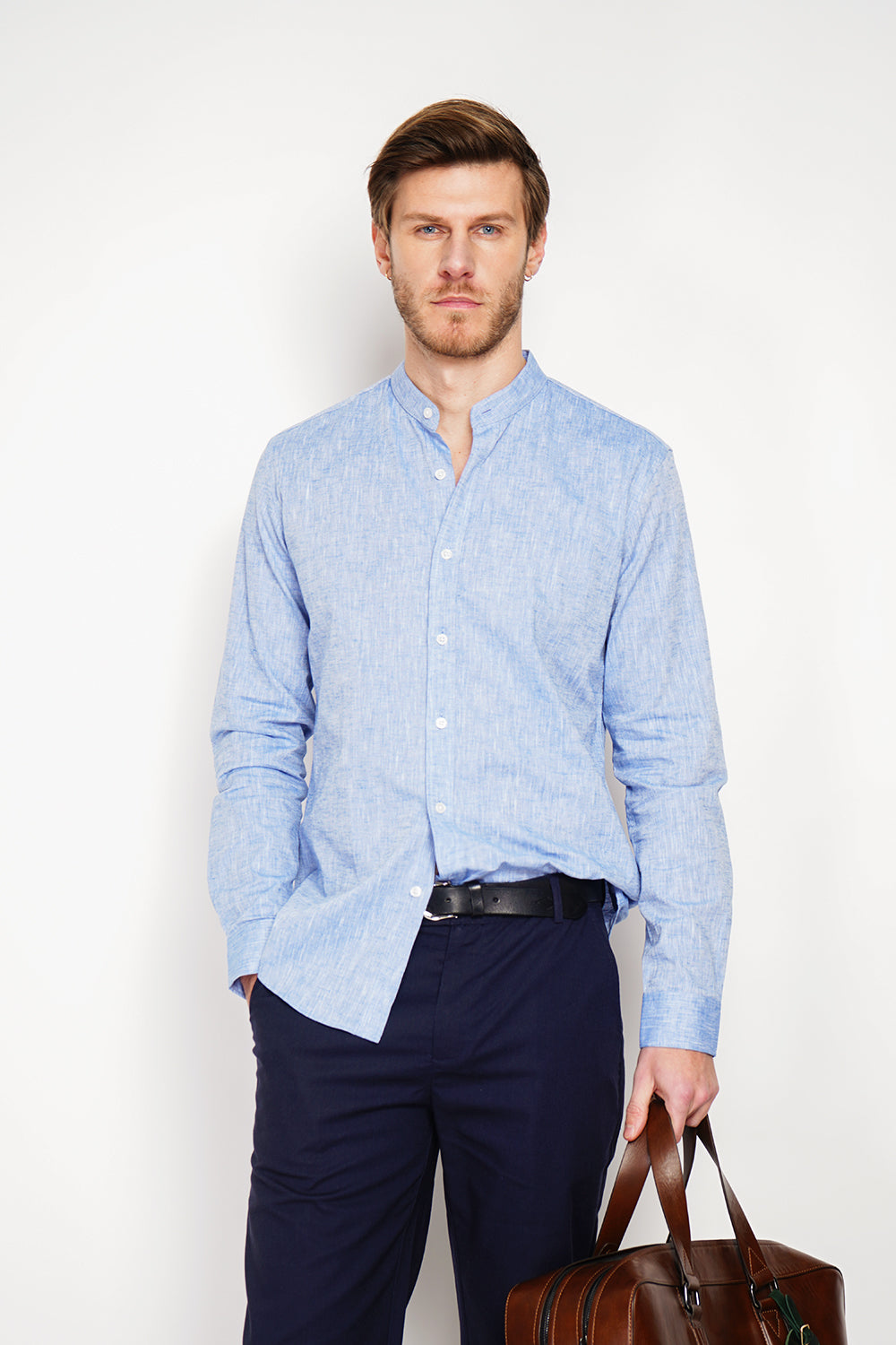 Slim fit shirt with officer collar, square cuff and two buttons