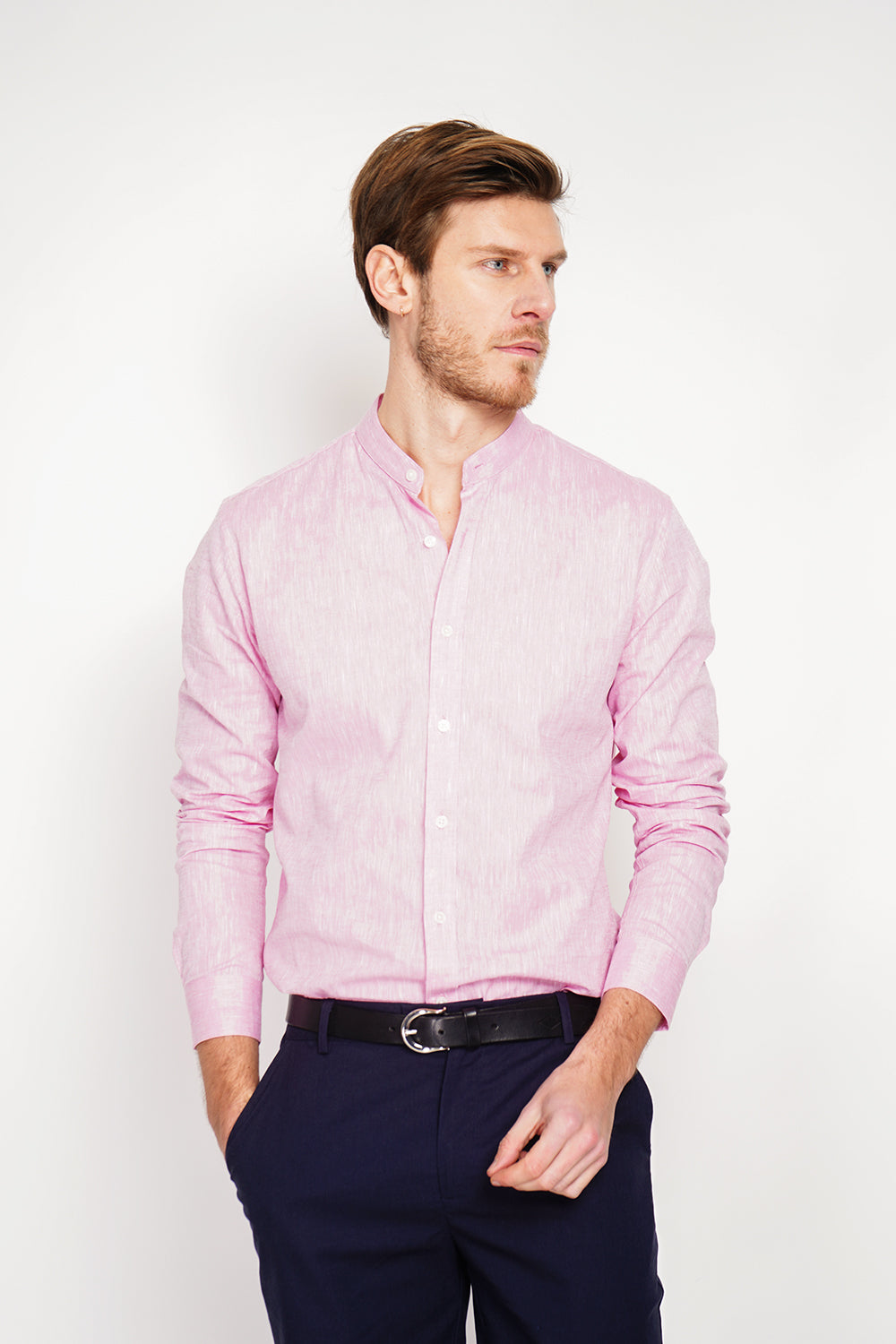 Slim fit shirt with officer collar, square cuff and two buttons