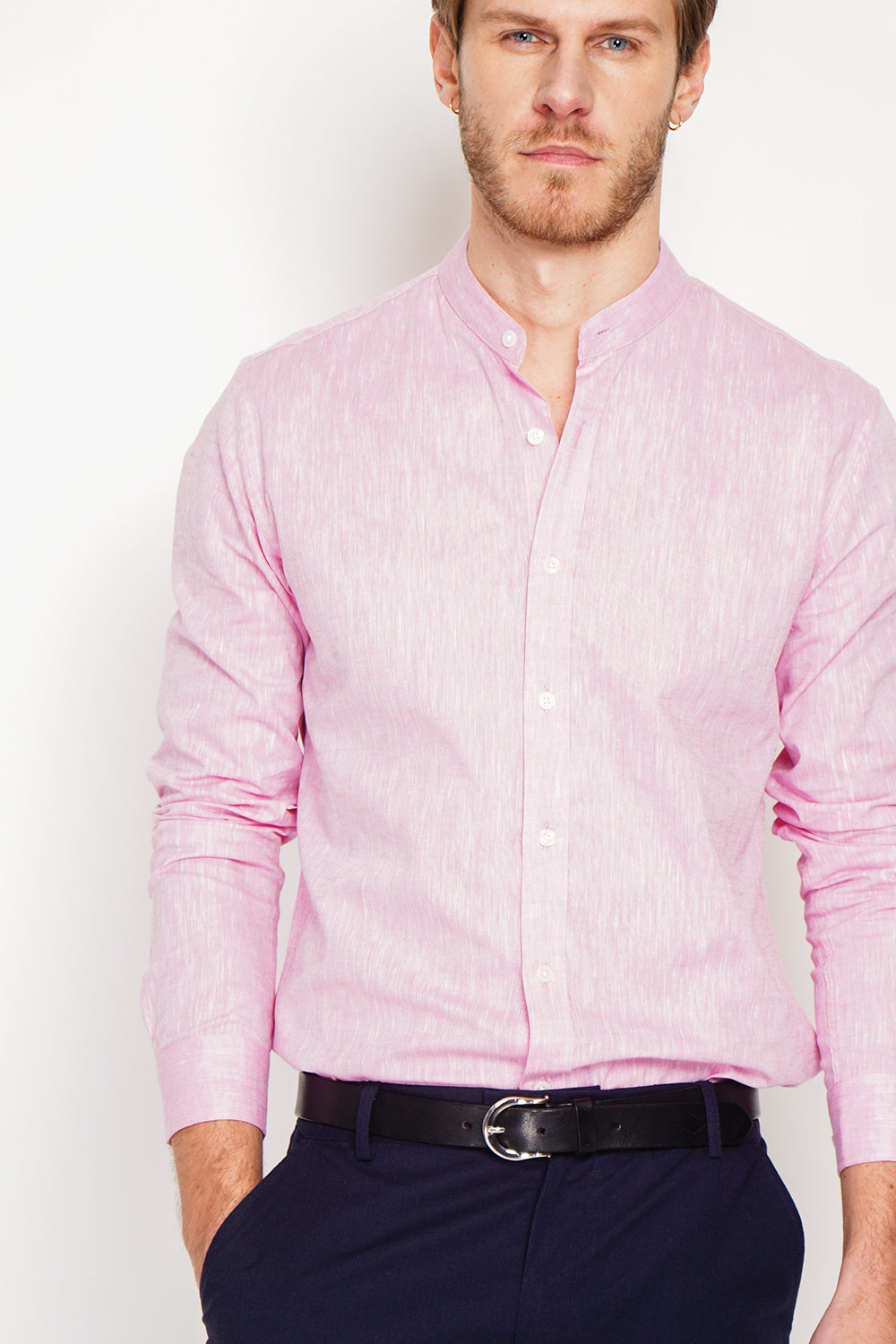 Slim fit shirt with officer collar, square cuff and two buttons