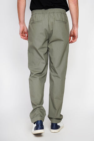 Semi-slim striped pants, Elasticated waistband, 2 side pockets on the front, 2 back pockets