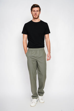 Semi-slim striped pants, Elasticated waistband, 2 side pockets on the front, 2 back pockets