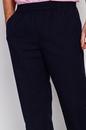 Semi-slim striped pants, Elasticated waistband, 2 side pockets on the front, 2 back pockets