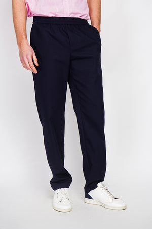 Semi-slim striped pants, Elasticated waistband, 2 side pockets on the front, 2 back pockets