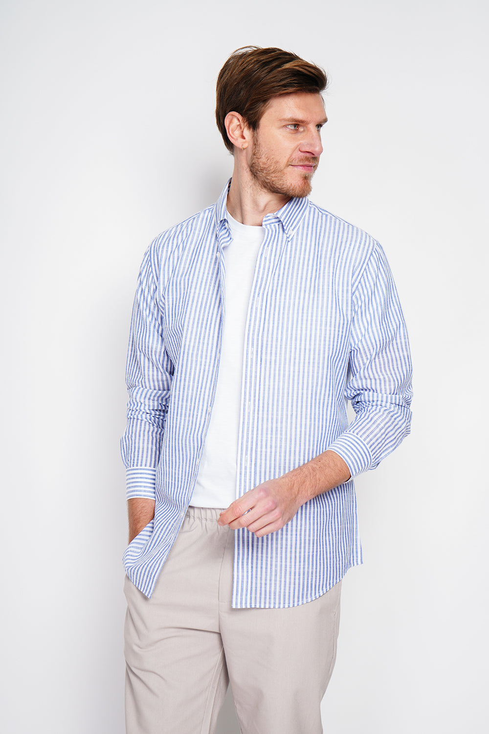 Classic stripe spread collar woven shirt