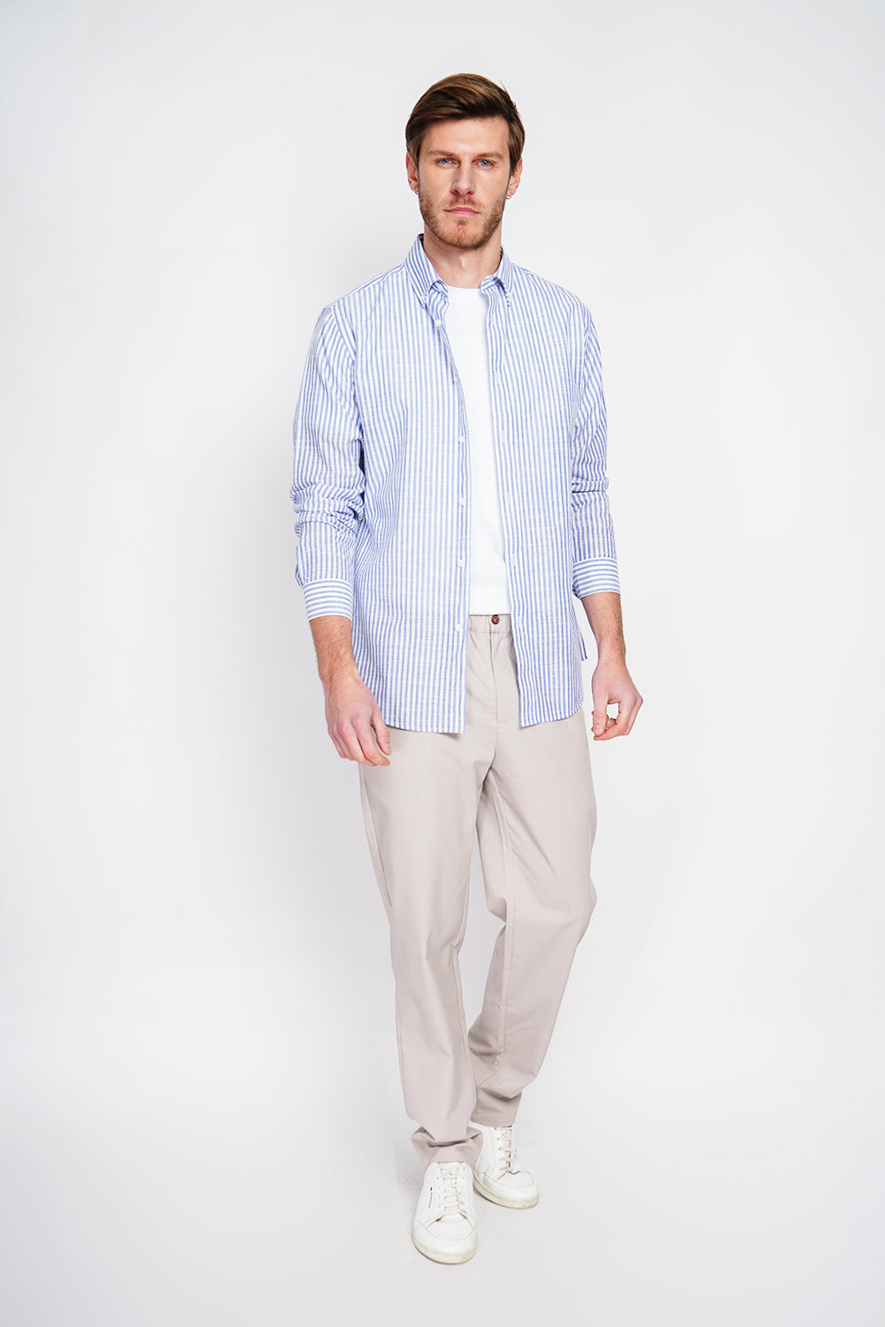 Classic stripe spread collar woven shirt