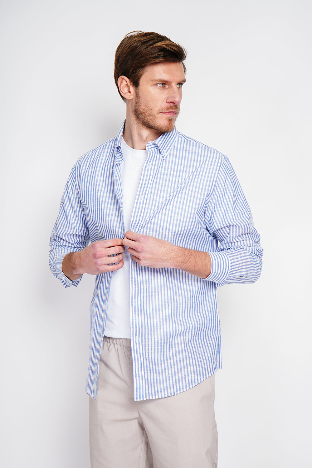 Classic stripe spread collar woven shirt