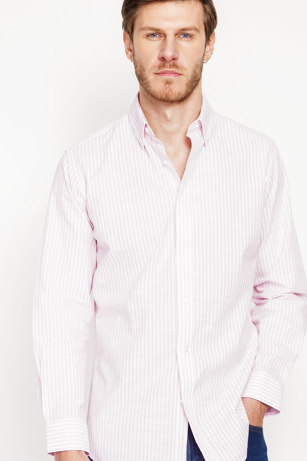 Classic stripe spread collar woven shirt